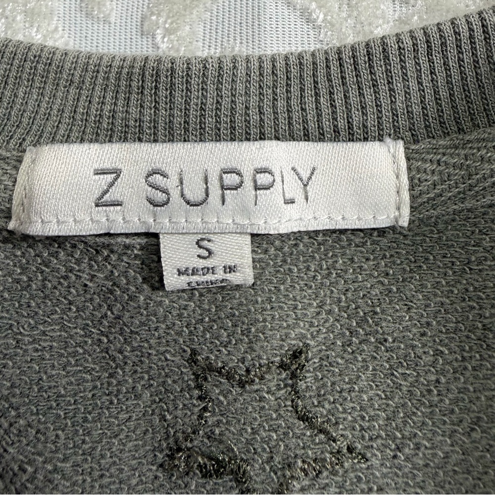 Z Supply Star Embroidered Crewneck Sweatshirt Sage Green Size Small - Picture 3 of 8